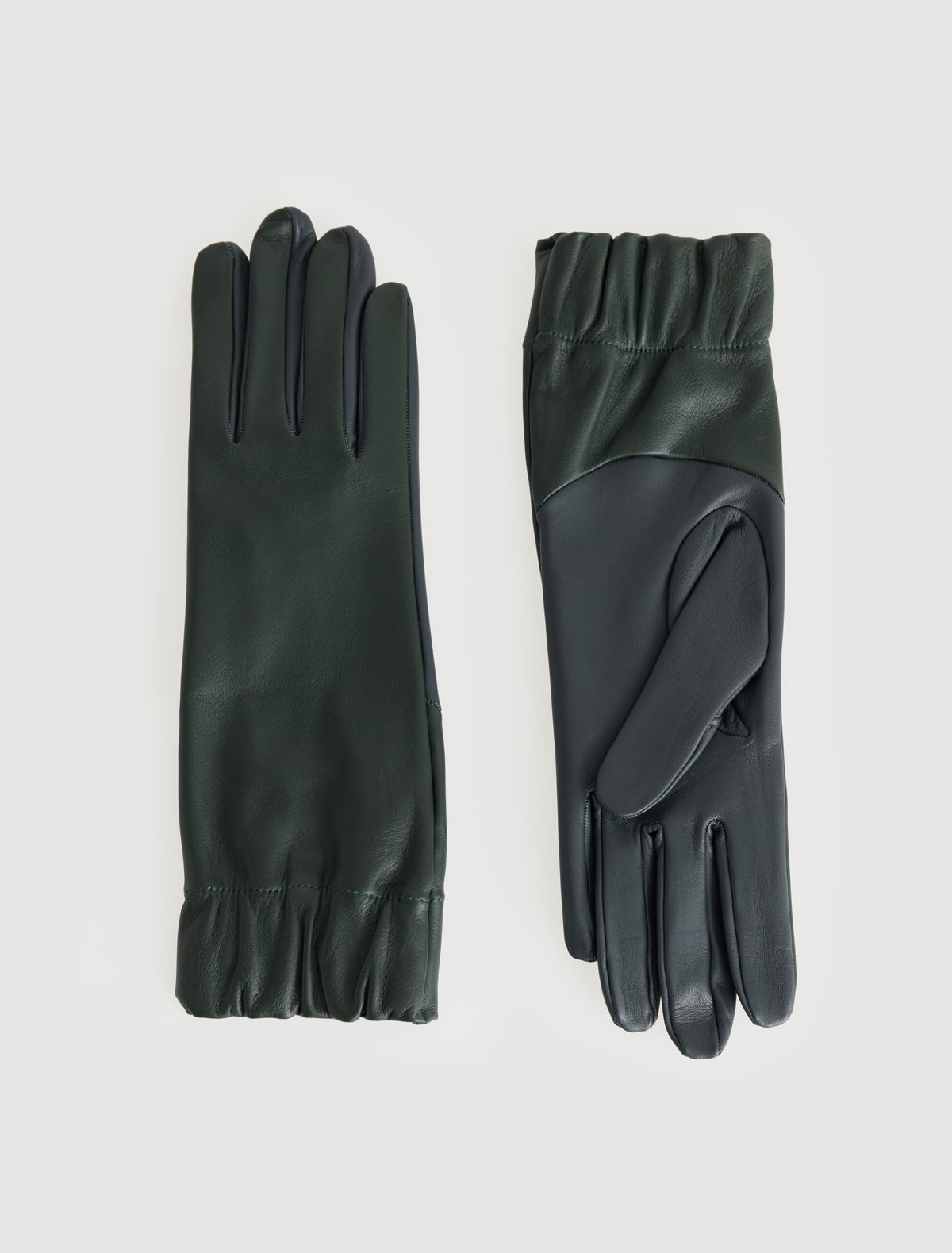 Maribel two tone leather gloves wide elasticated opening darkgreen
