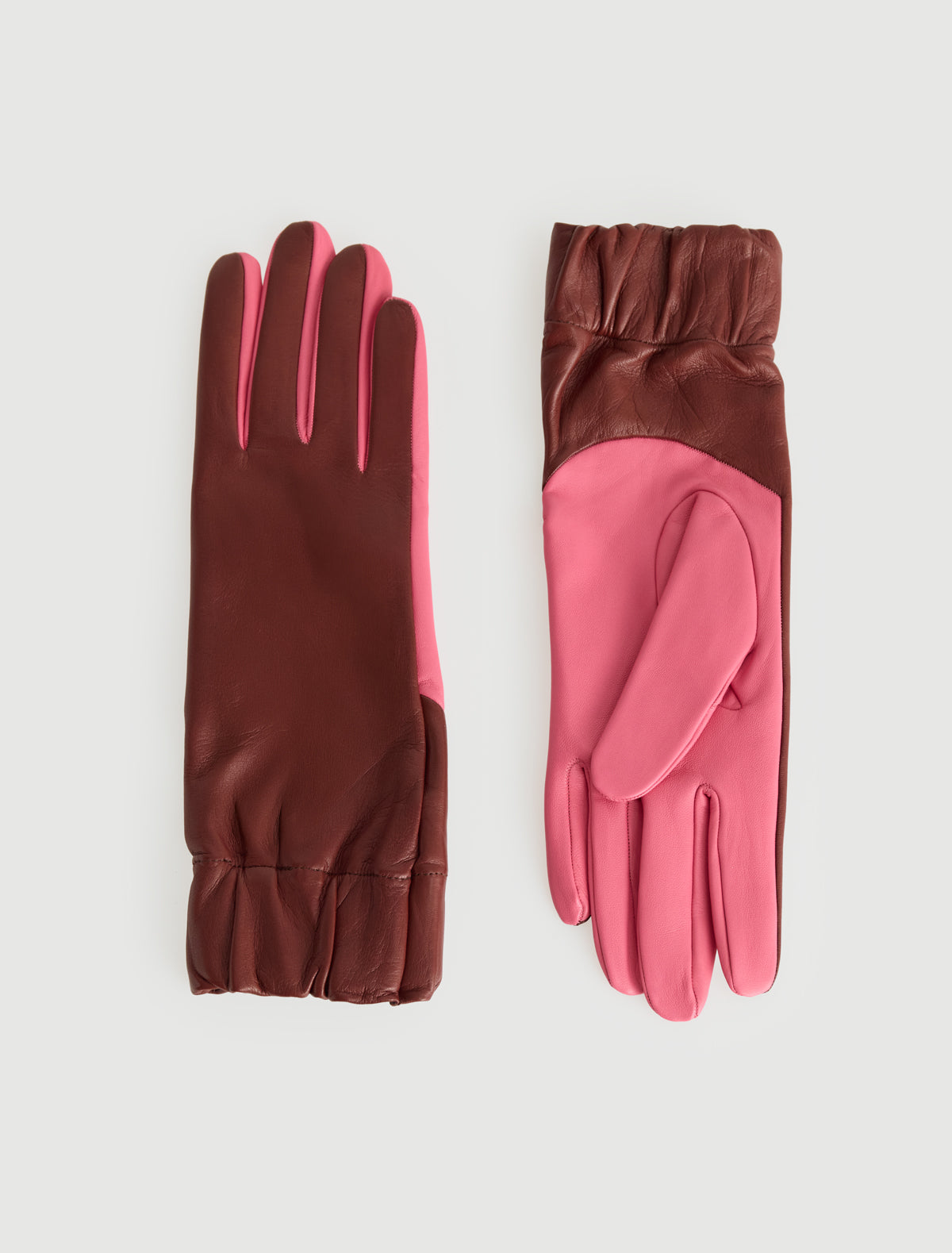 Maribel b men s two tone leather gloves wide elasticated opening pink