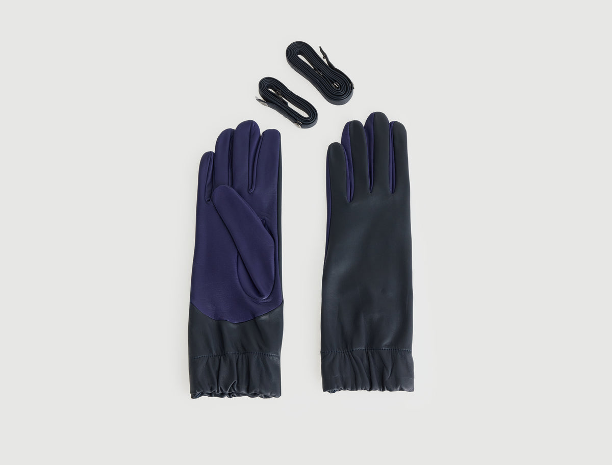 Maribel two tone leather gloves wide elasticated opening purple