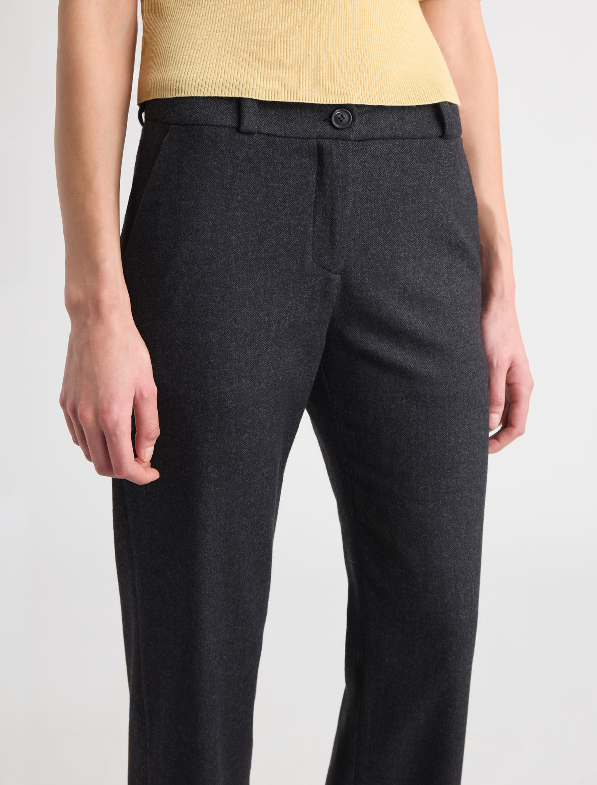 Hina straight leg wool trousers waistband belt loops grey