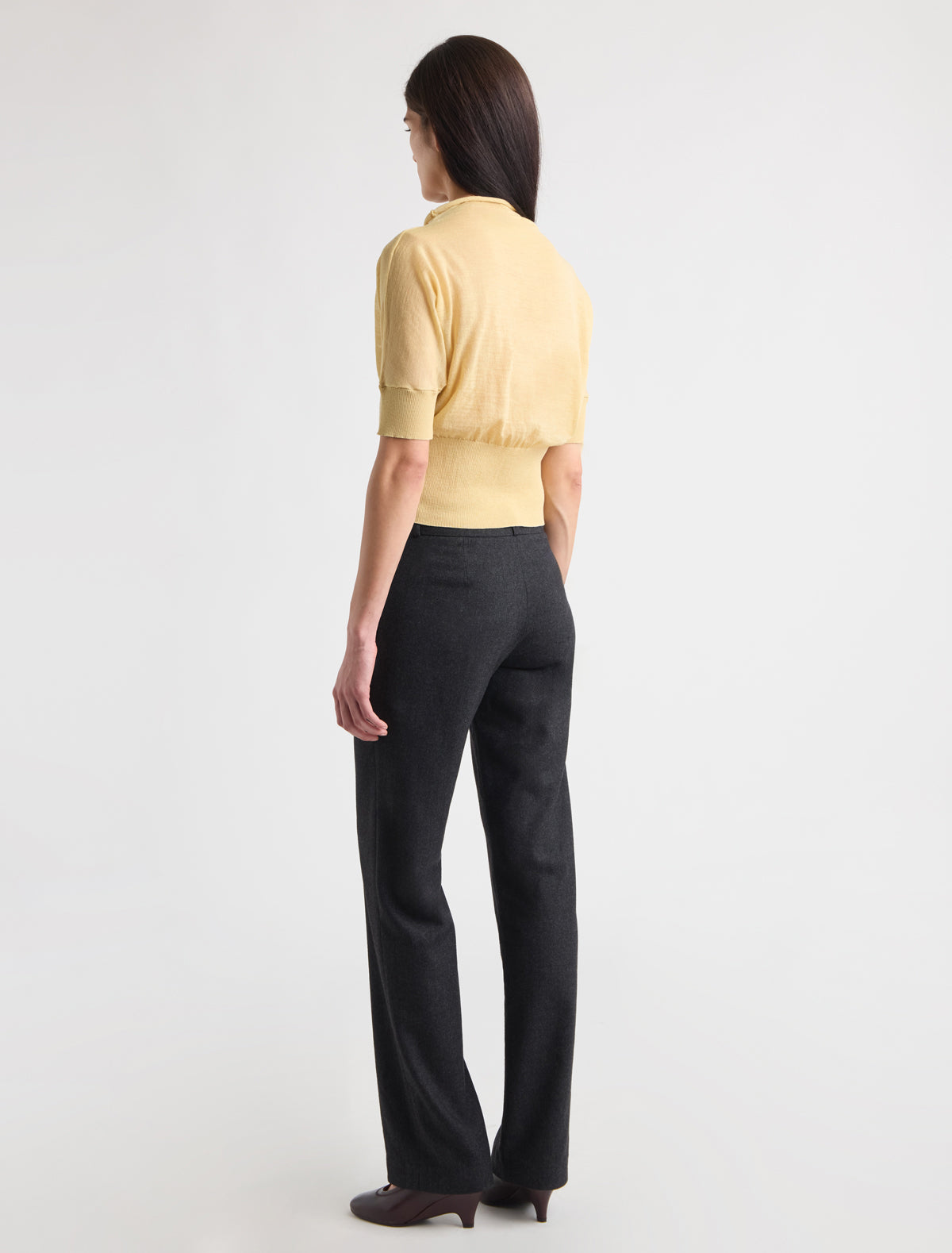 Hina straight leg wool trousers waistband belt loops grey