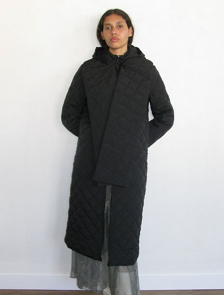 OTTER-black long padded puffer with a removable scarf and hood