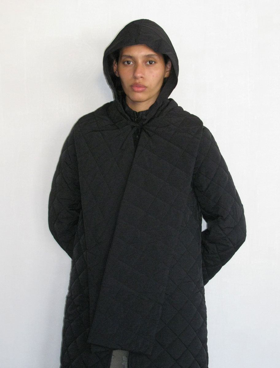 Otter long padded puffer removable scarf black