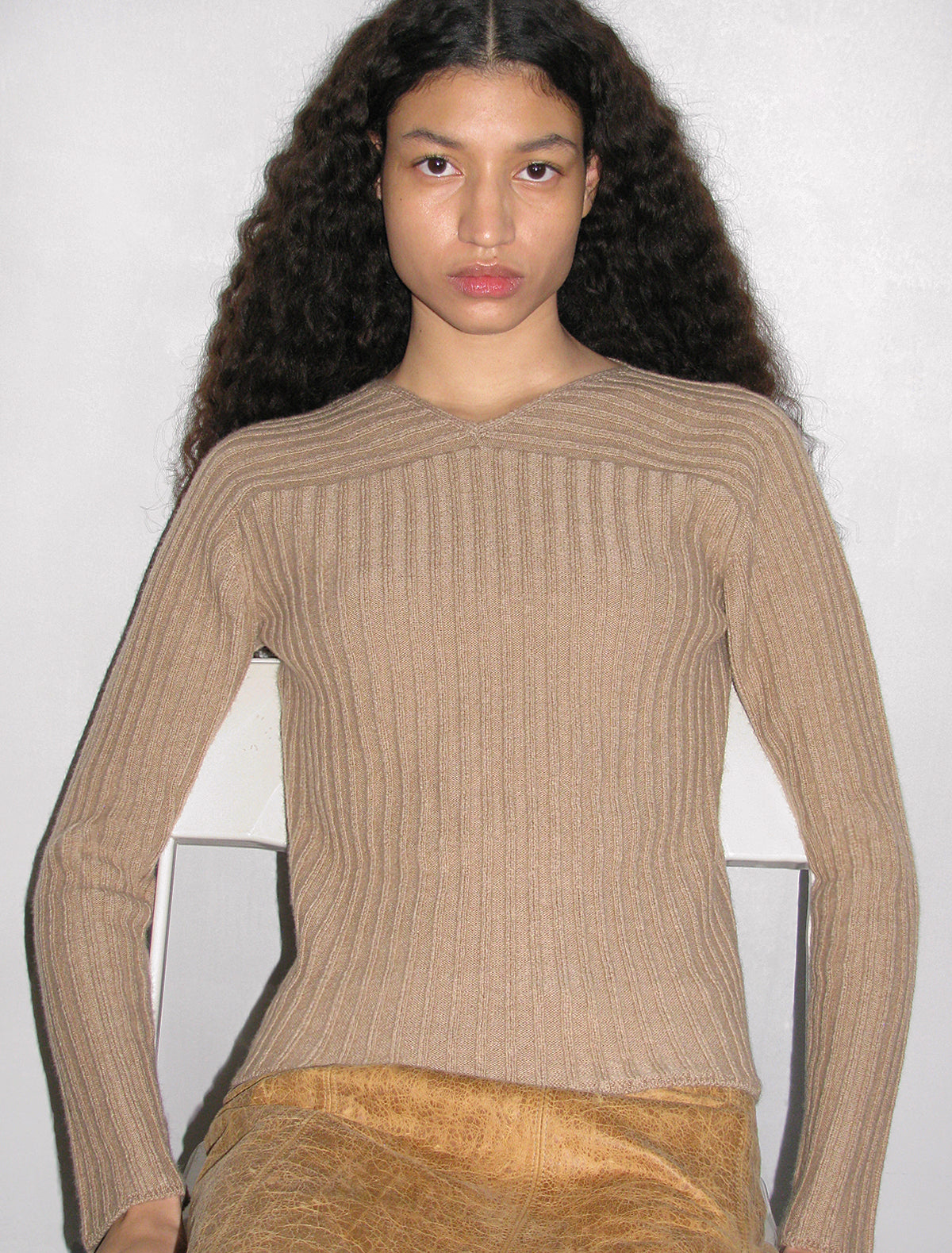 Georgette warm wool blend ribbed knit sweater