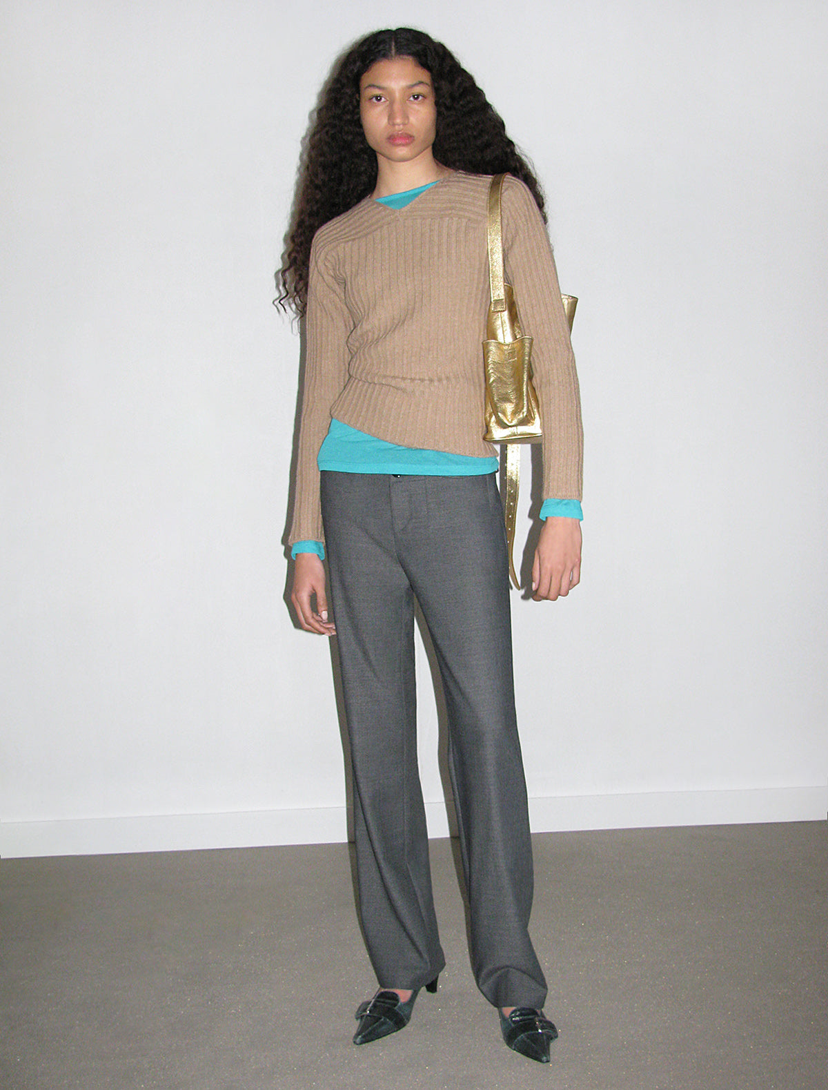 Georgette warm wool blend ribbed knit sweater