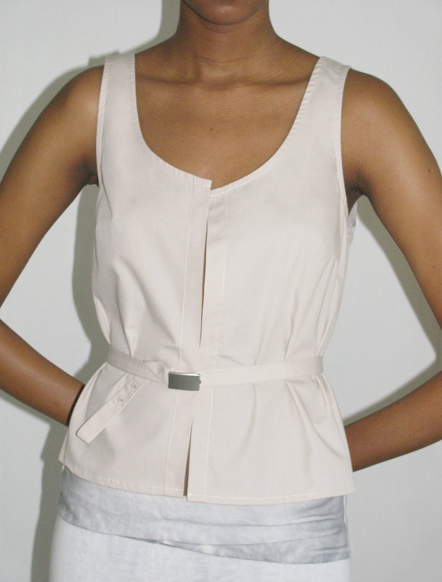 VITO-Organic cotton sleeveless top with adjustable front buckle