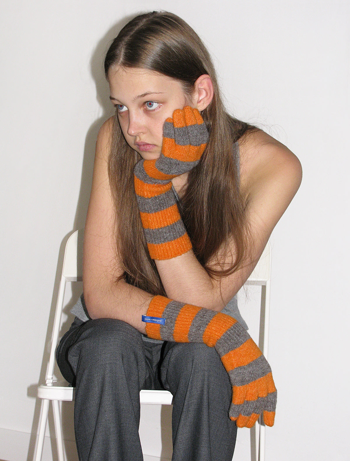 Patum long knitted bicolor gloves orange