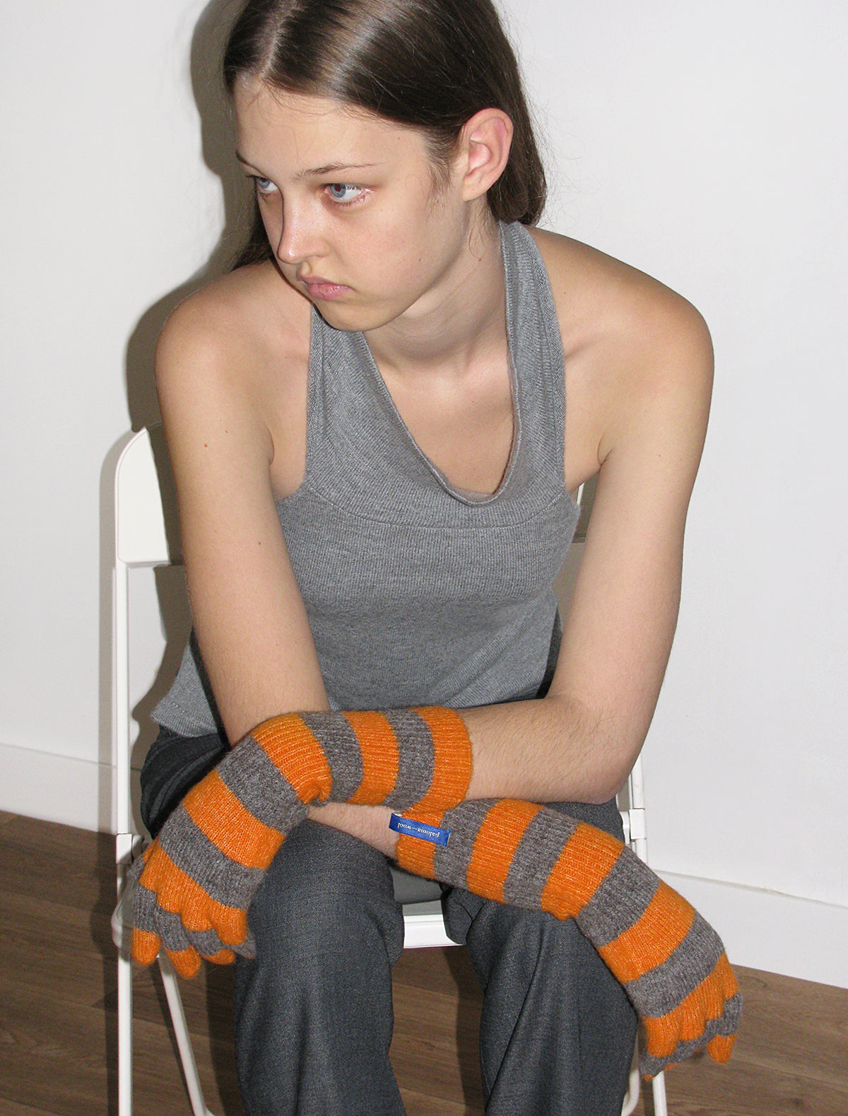 Patum long knitted bicolor gloves orange