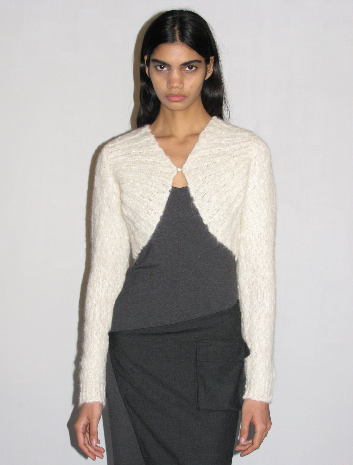 JOVITA-Cozy bolero in thick knit with hook and eye closure