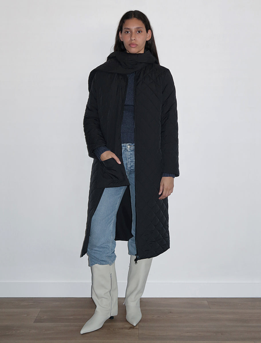 Otter long padded puffer removable scarf black