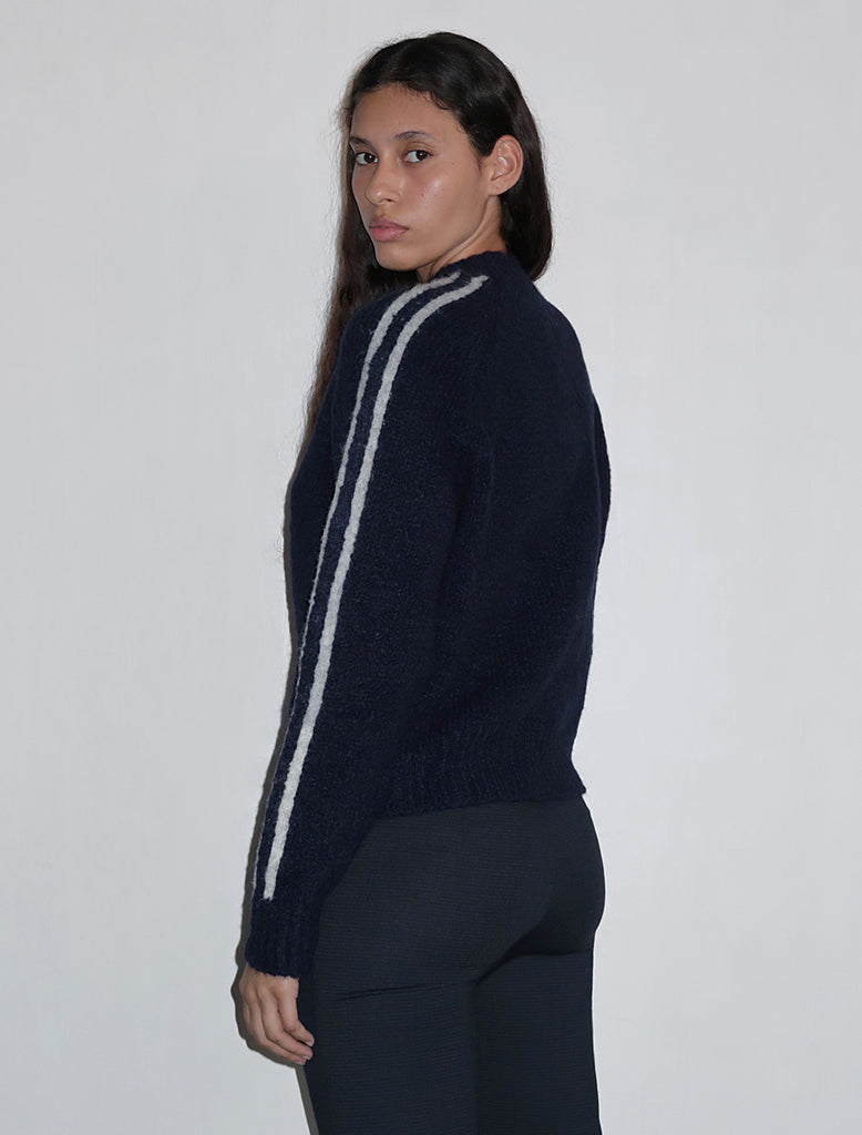 GRAND SLAM II-Navy soft knitted sweater with sport runner seams on sleeves
