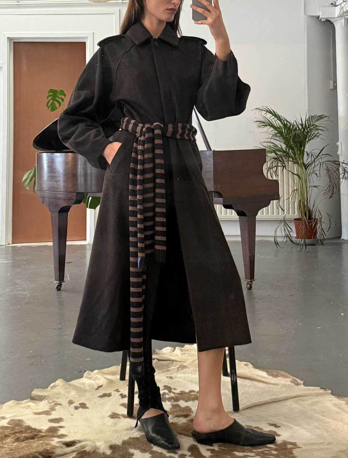 Isabel fitted wool coat puffy sleeves brown