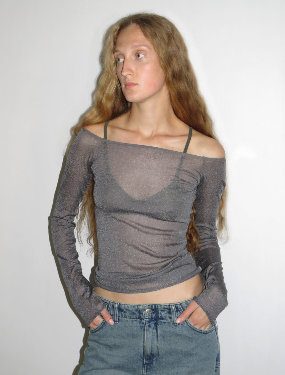 Kelly sheer top open neckline