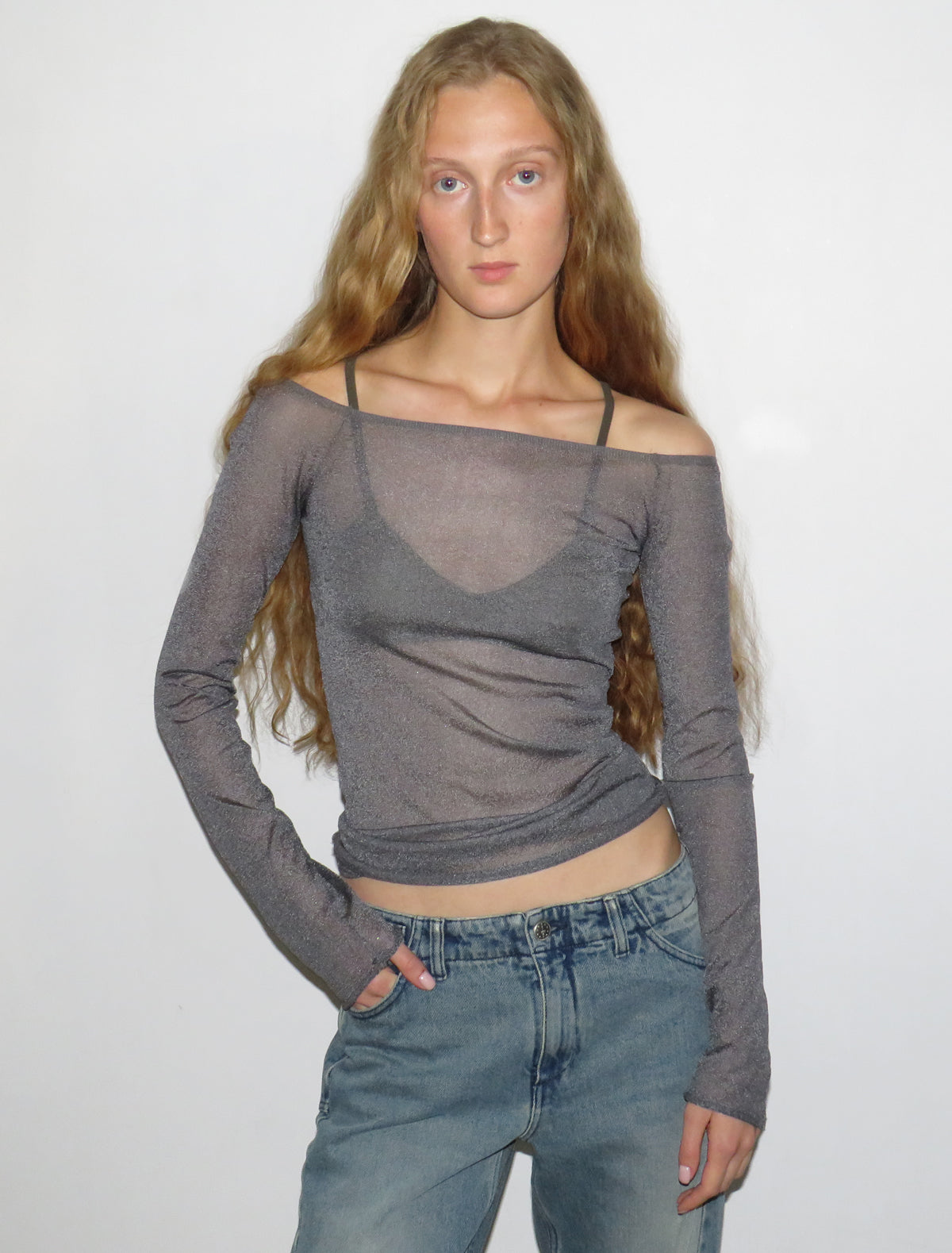 Kelly sheer top open neckline