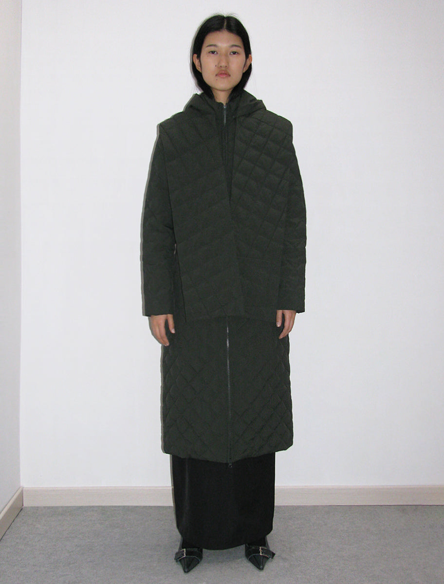 Otter long padded puffer removable scarf khaki