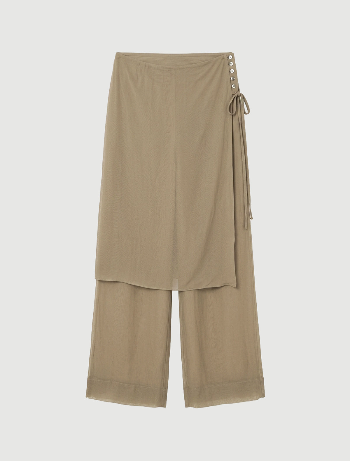SILK LOW ARCHIVE-Khaki silk straight leg, mid-rise pants with