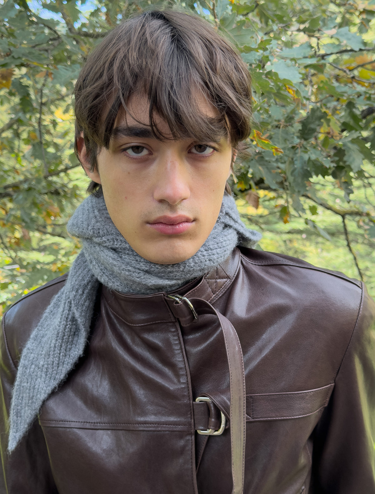 NIQUEL B-Men's leather jacket featuring four front buckles for an