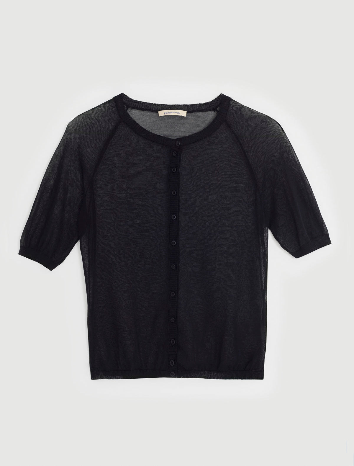 PATINELA-Black short-sleeve knit cardigan with front button