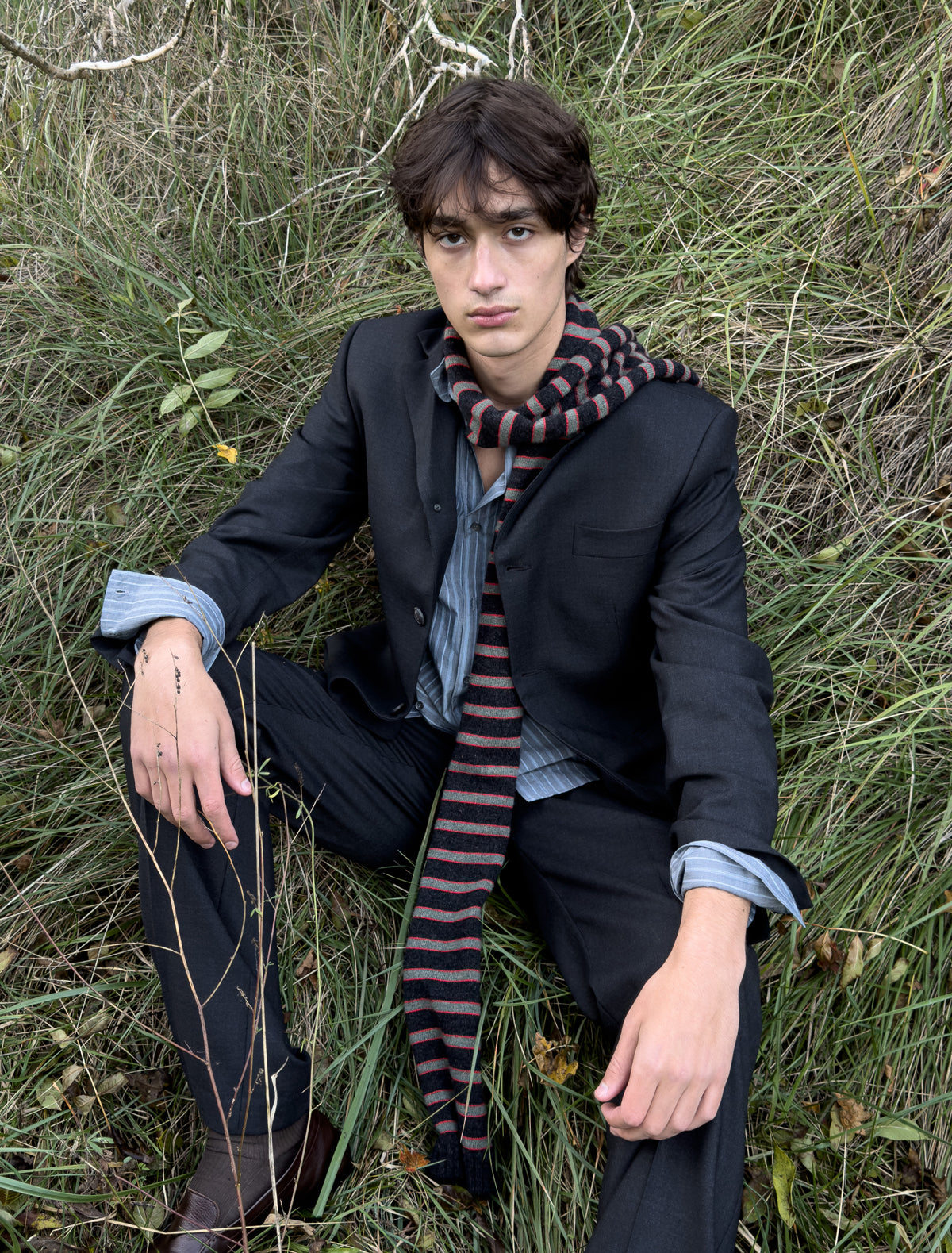 Bela warm wool striped scarf darkgrey