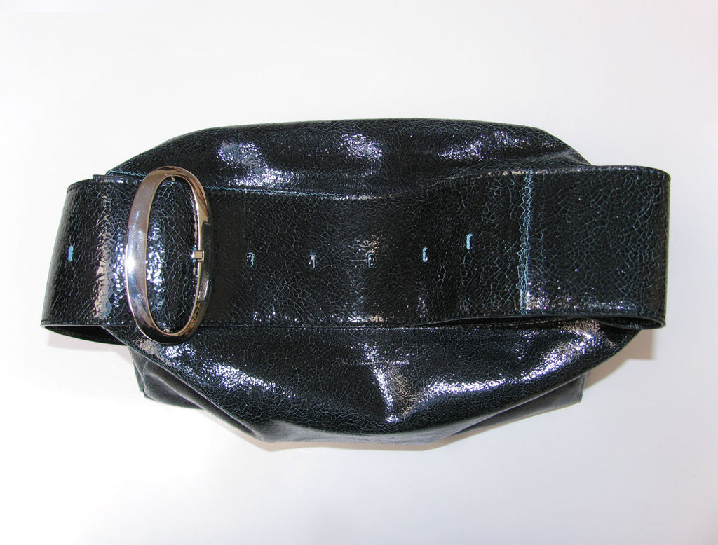 SQUARE TEABAG-Black rectangular soft leather bag with buckle
