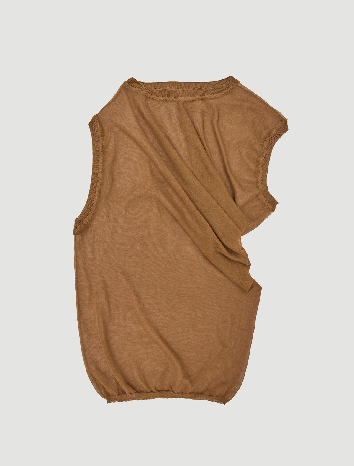 RAVEN II-Brown asymmetrical knit top with draped detailing