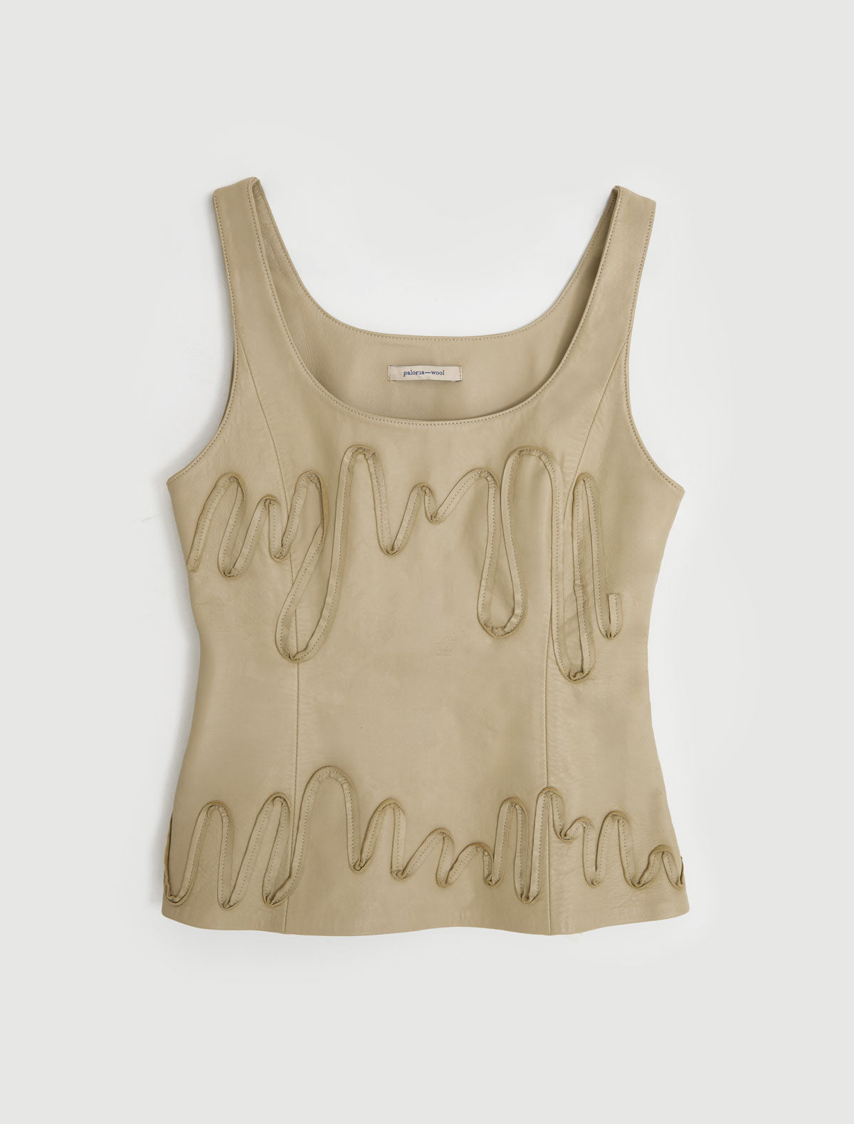 FIL TOP-Sleeveless soft leather top with front embroidery made