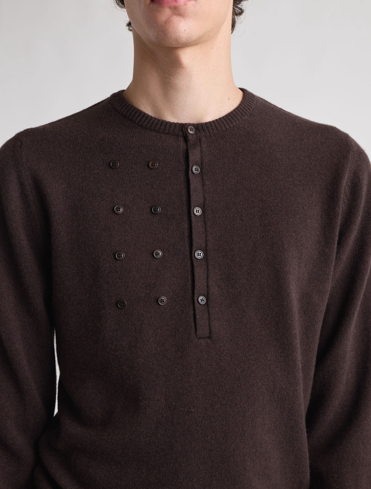 Escorial b men s knitted sweater button placket multiple buttons brown