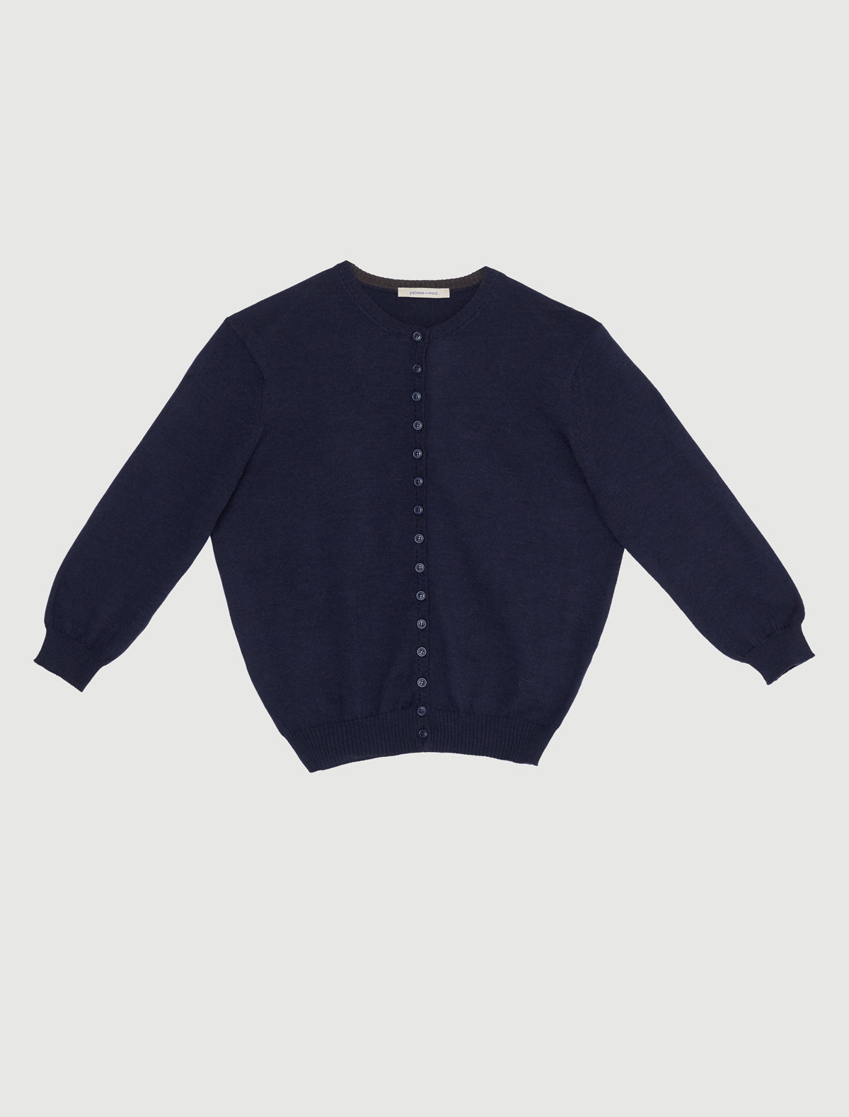 Ibal round neck knitted cardigan sleeves below elbow p w embroidery navy