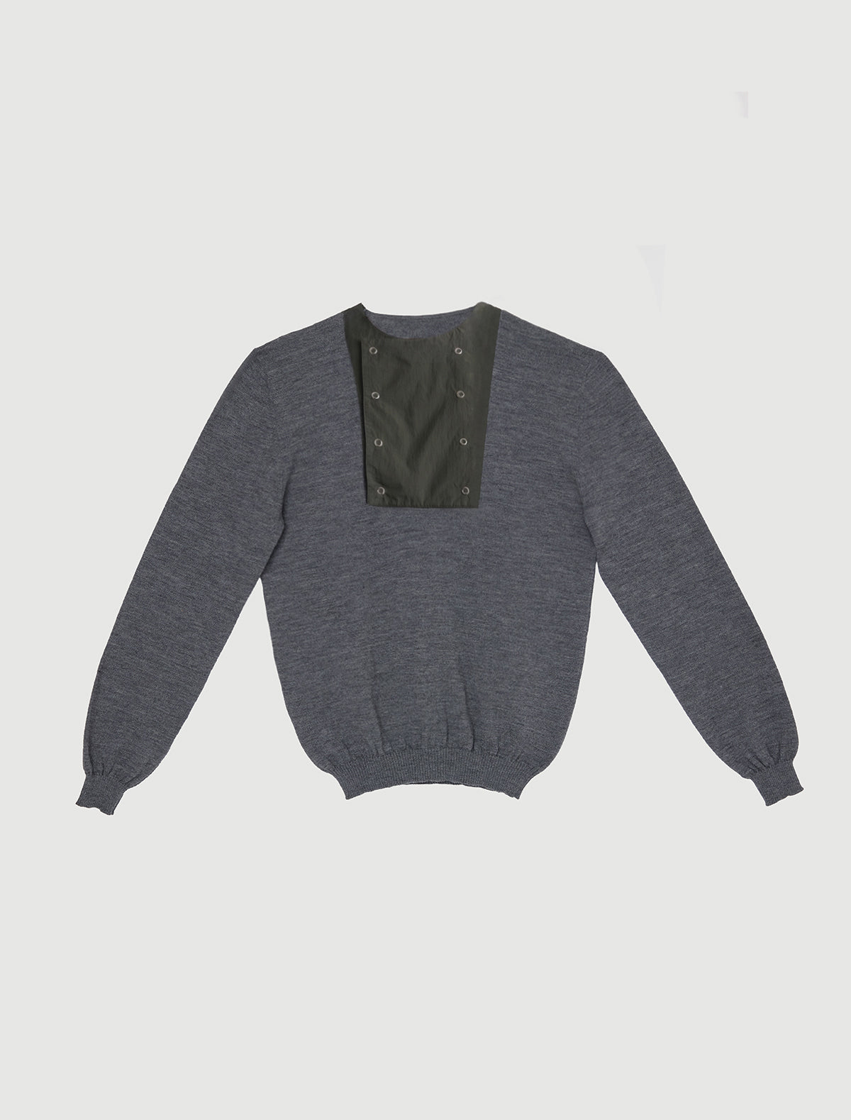Simeone knitted sweater round neckline nylon bib panel grey