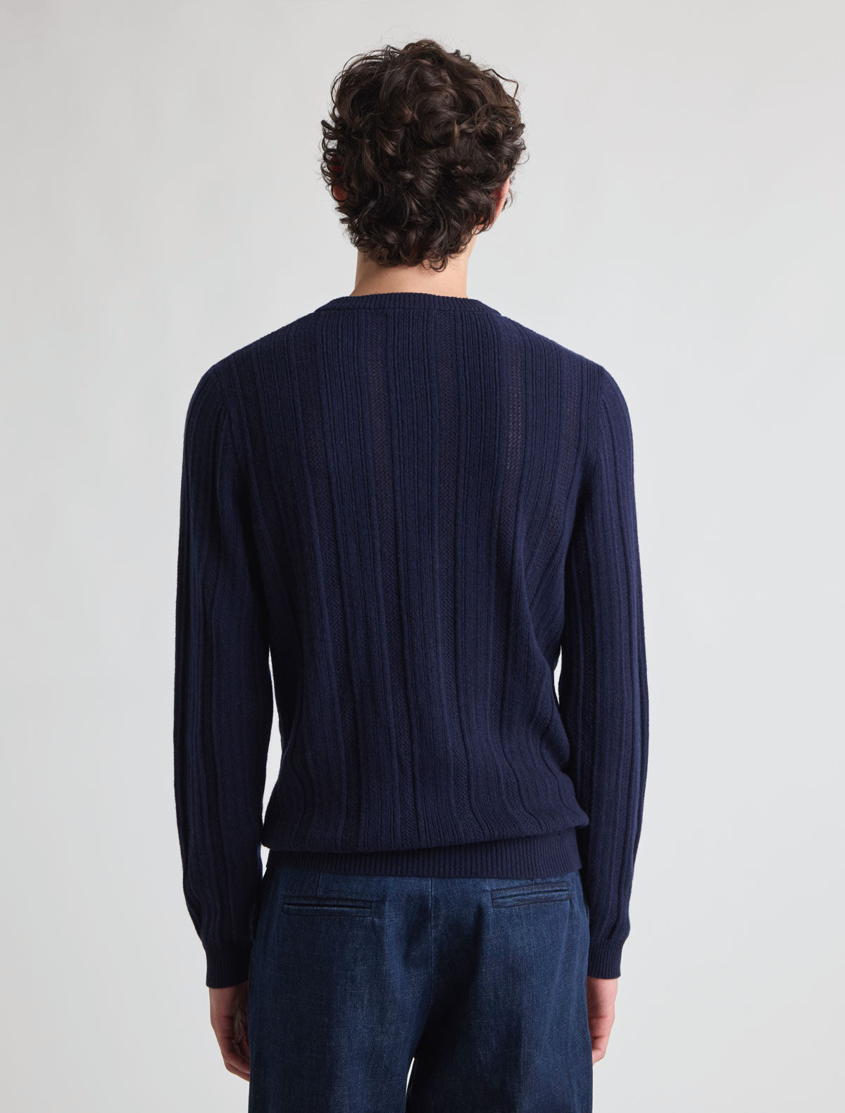 Clot b men s v neck knitted sweater openwork detailing ribbed texture navy