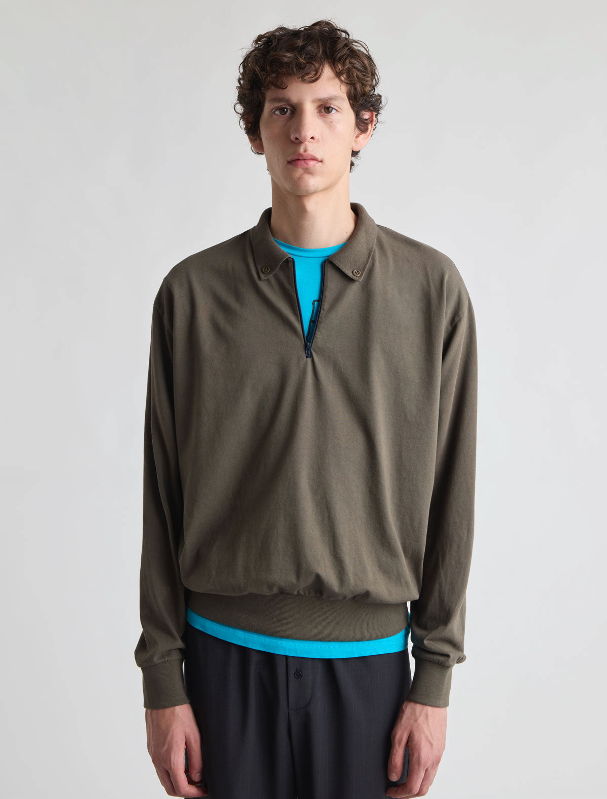 Jacint polo shirt contrast zip decorative buttons khaki