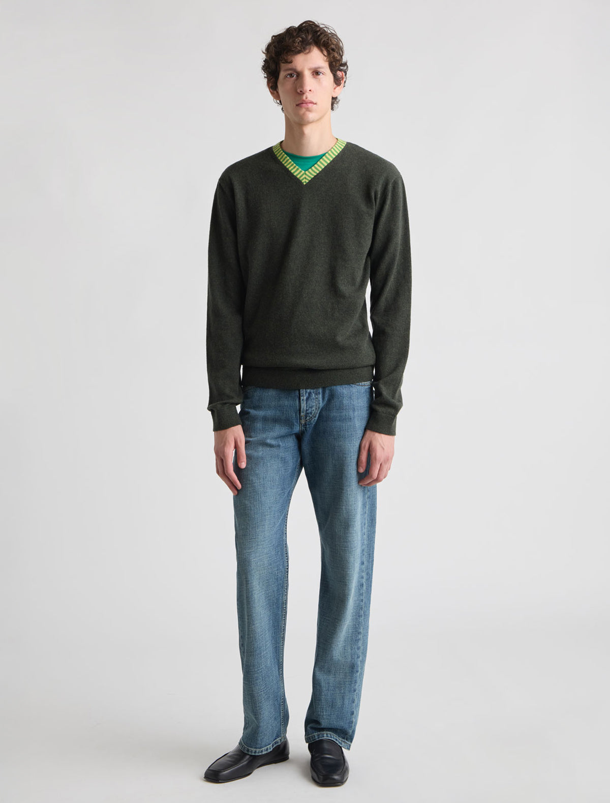 Lani soft wool v neck sweater classic look green