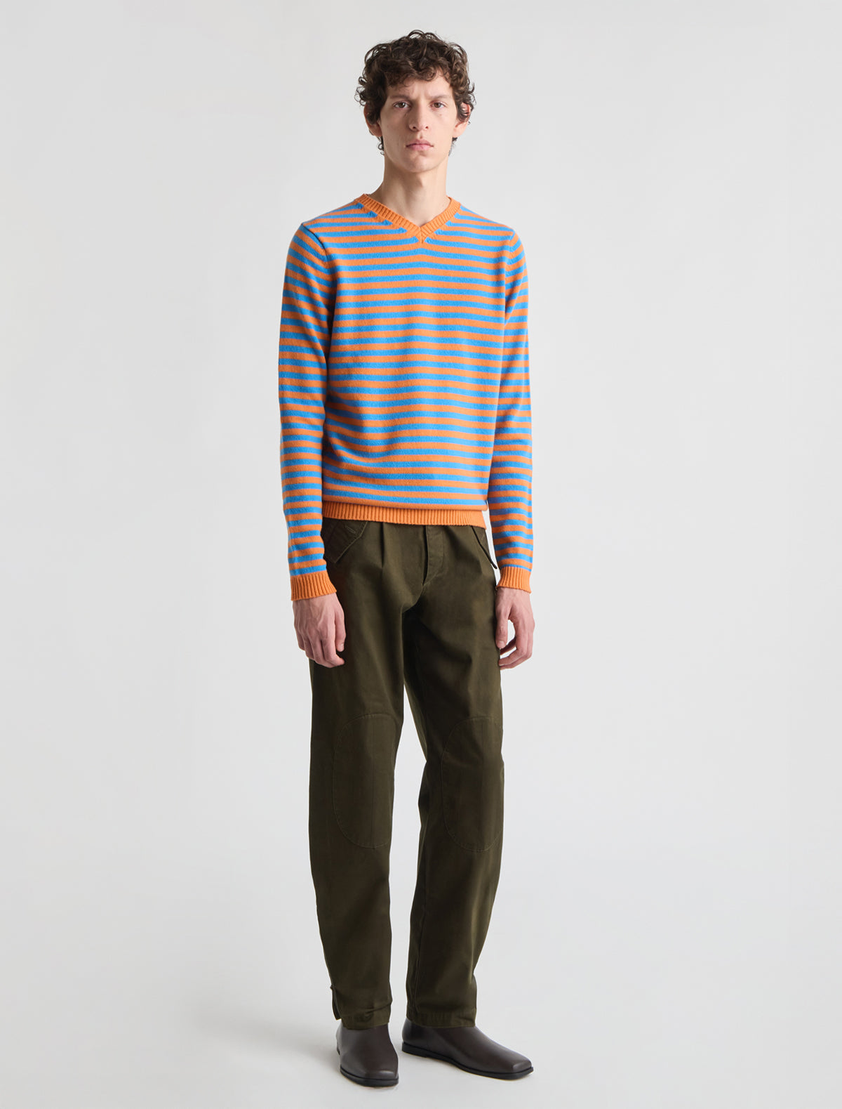 Mauri v neck knitted sweater orange blue stripes