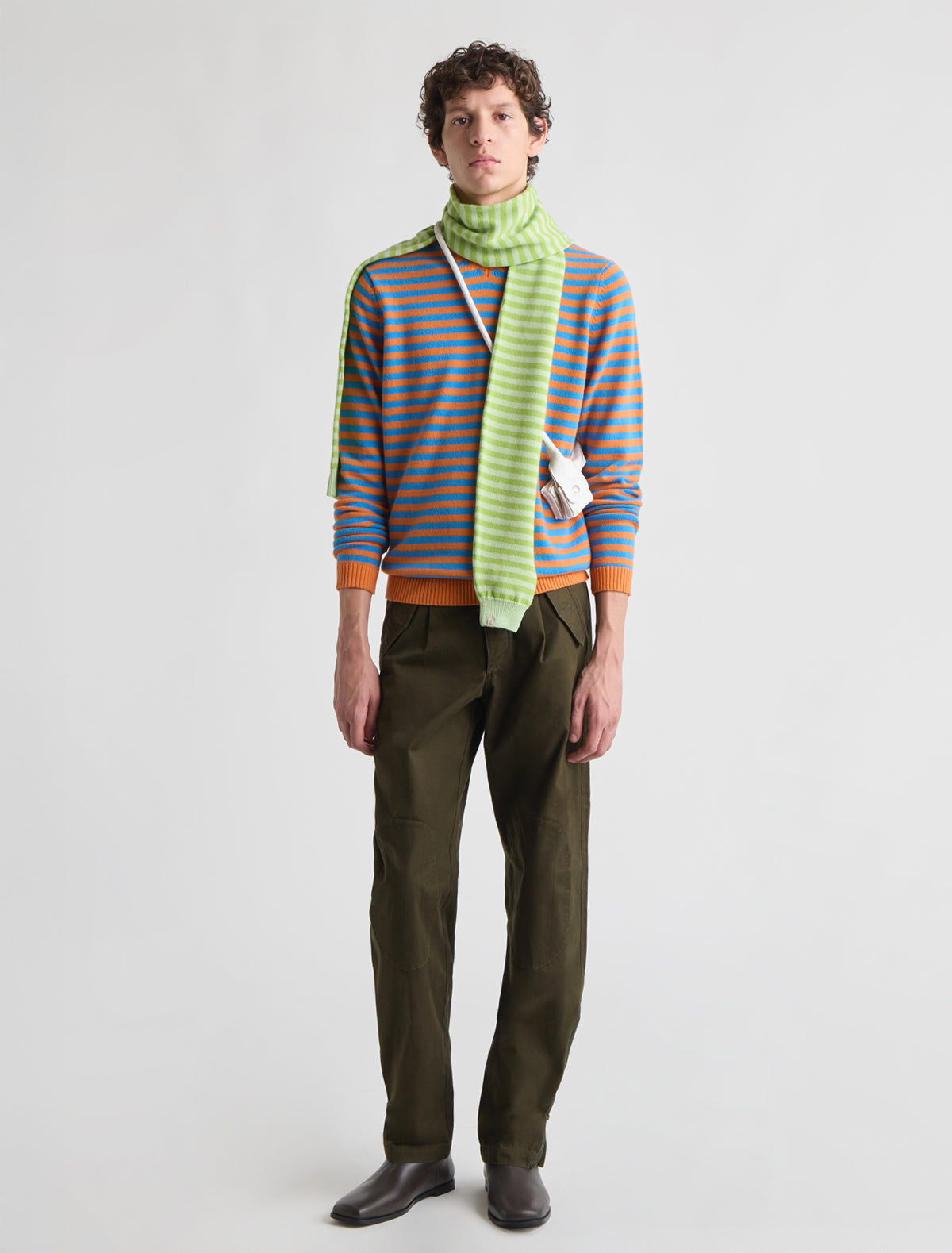 Mauri v neck knitted sweater orange blue stripes