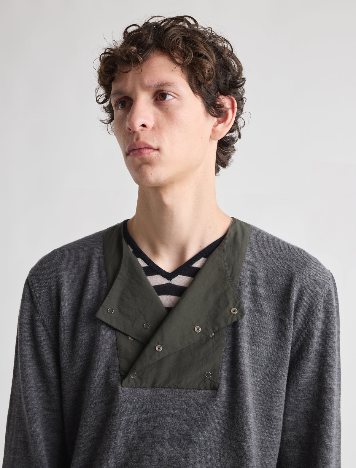 Simeone knitted sweater round neckline nylon bib panel grey