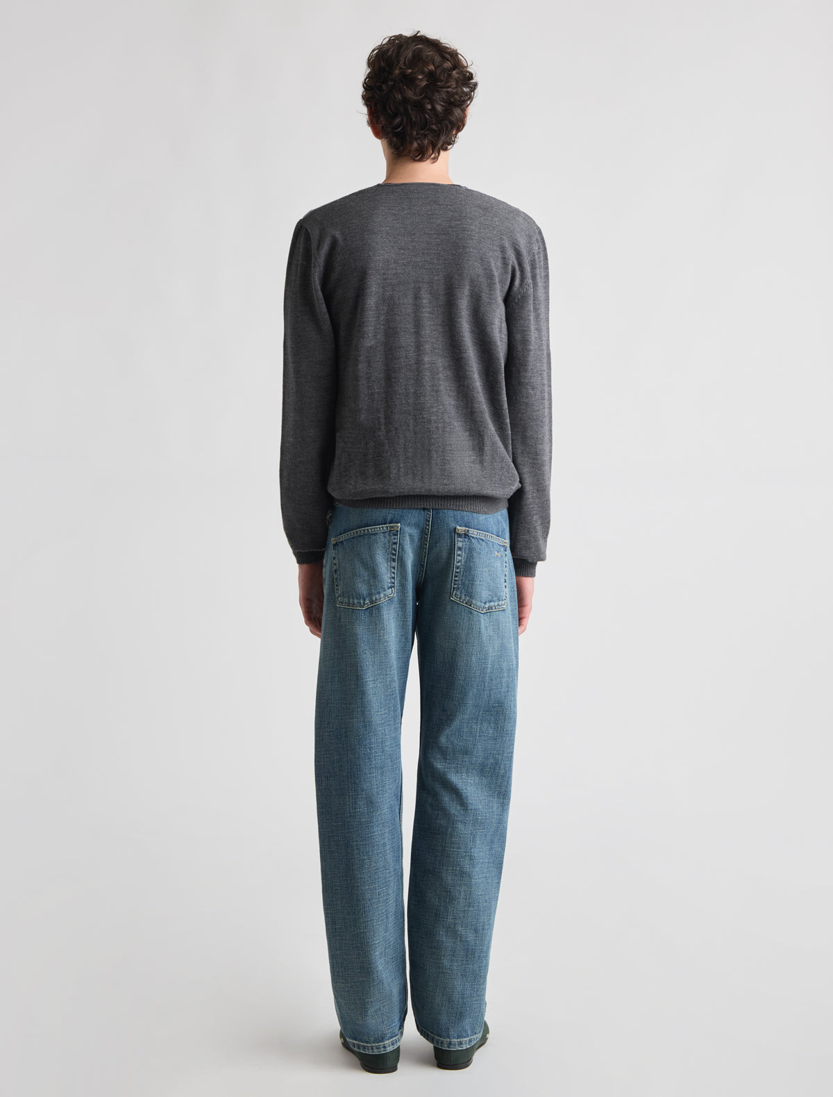 Simeone knitted sweater round neckline nylon bib panel grey