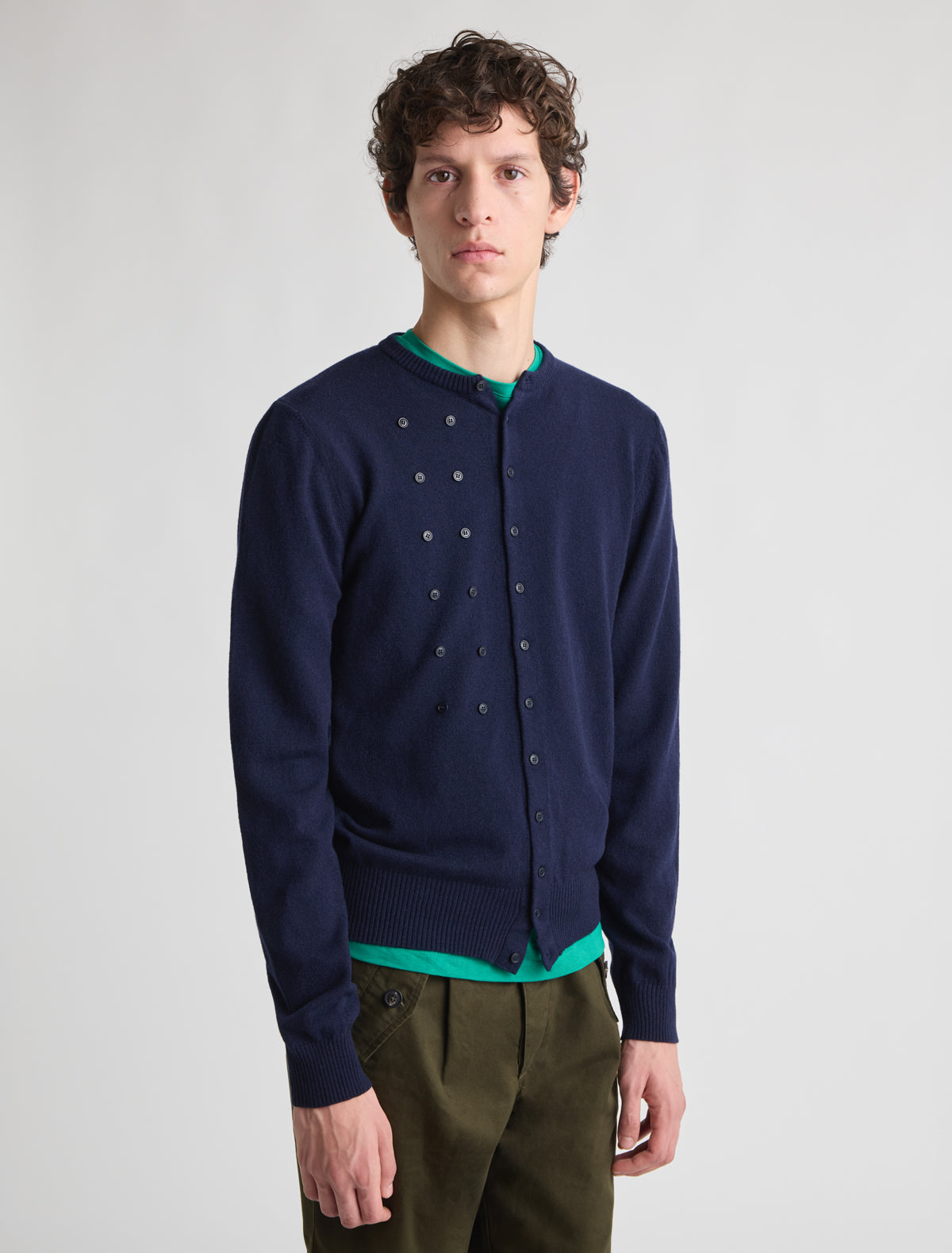 Angelina b men s knitted cardigan button fastening multiple buttons navy