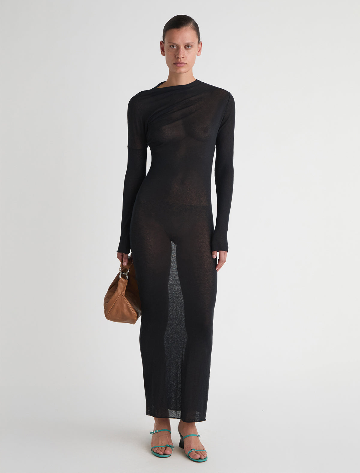 Jojo dress asymmetric long sleeve dress draped effect black