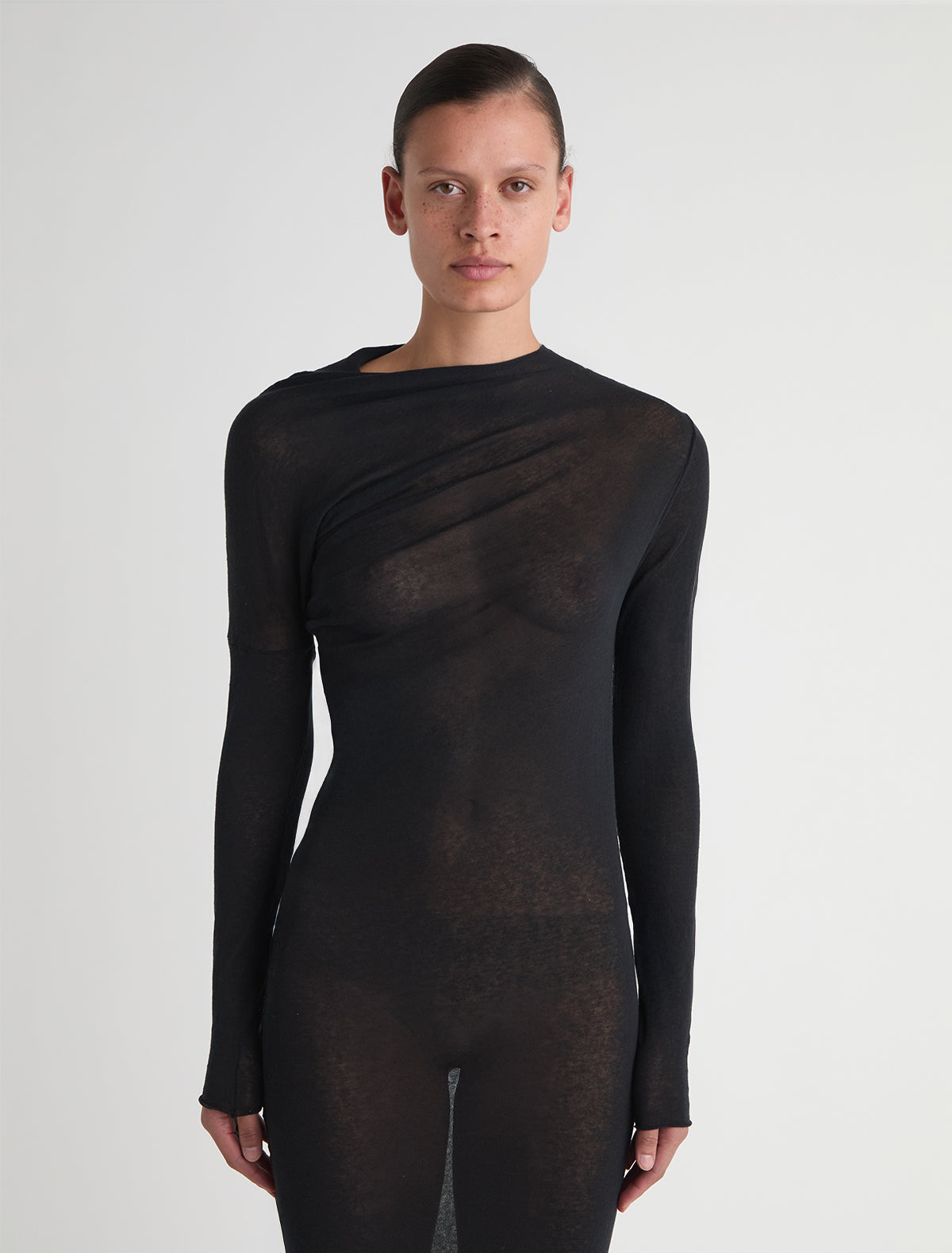 Jojo dress asymmetric long sleeve dress draped effect black