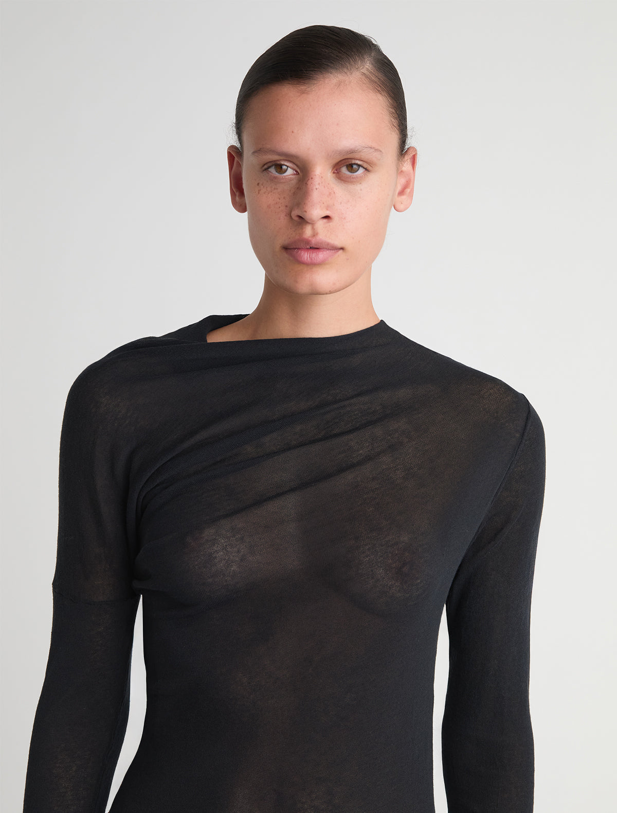 Jojo dress asymmetric long sleeve dress draped effect black