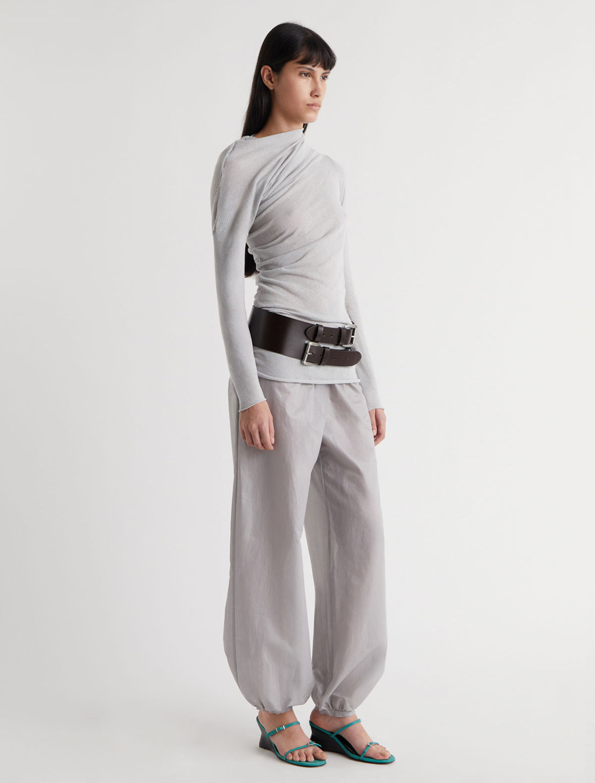 Jojo asymmetric long sleeve top draped effect lightblue 2