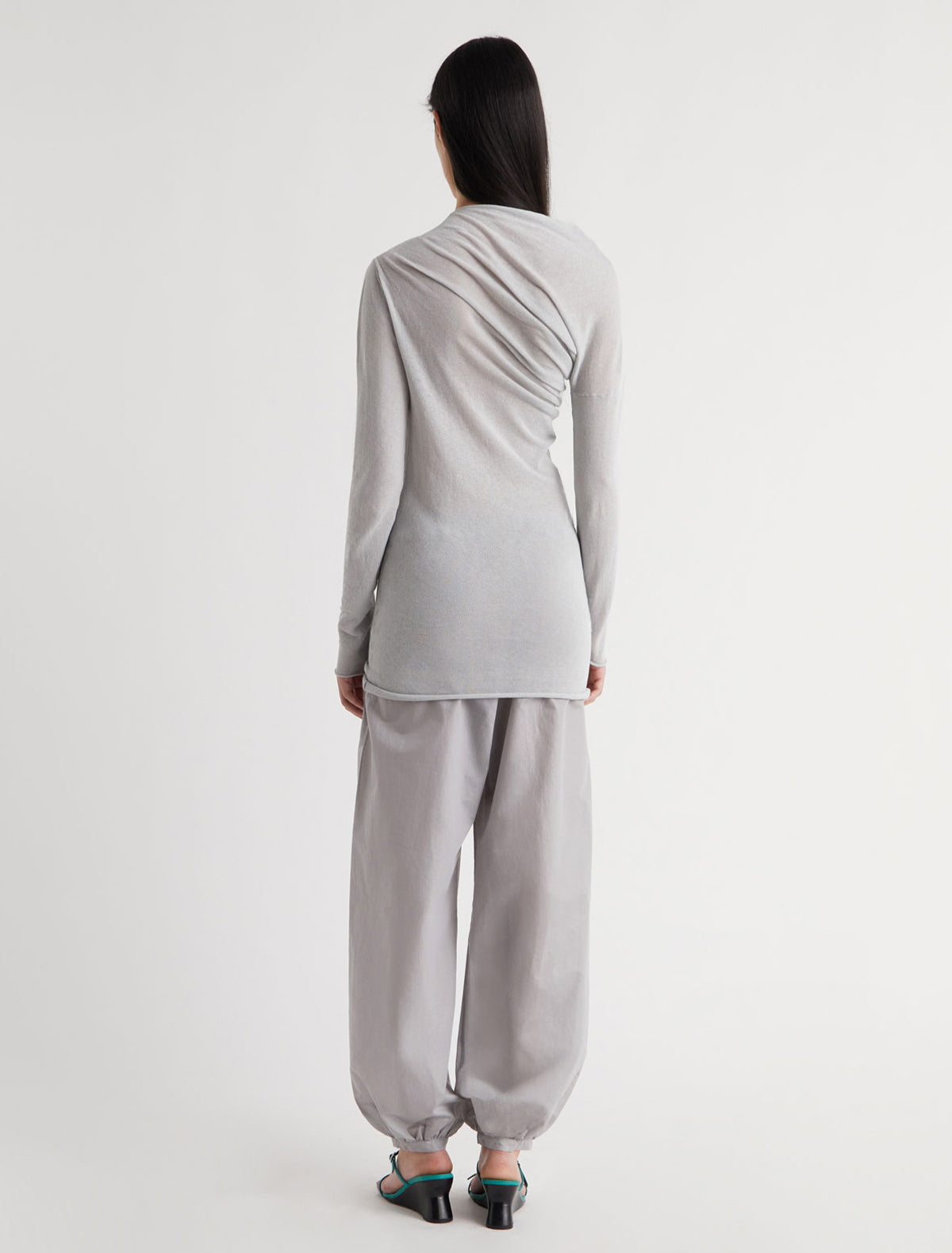 Jojo asymmetric long sleeve top draped effect lightblue 2