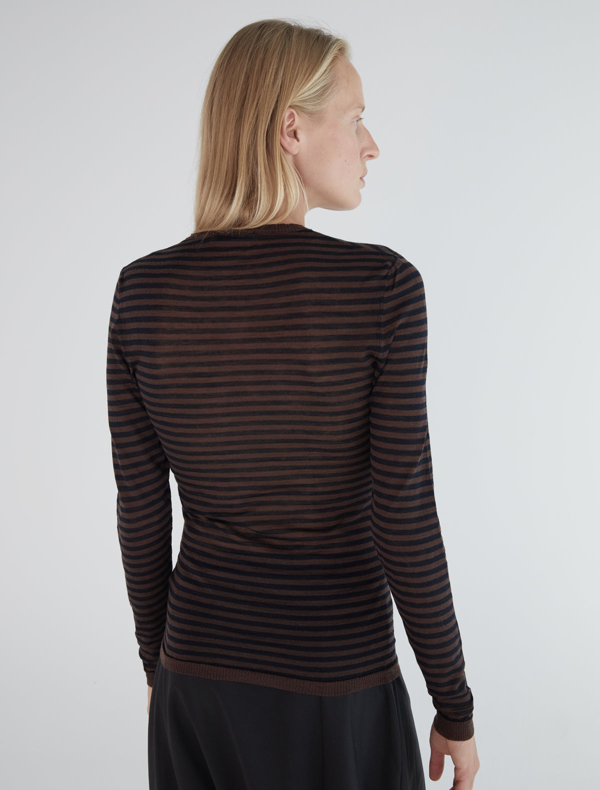 Iglu striped slightly sheer sweater darkbrown