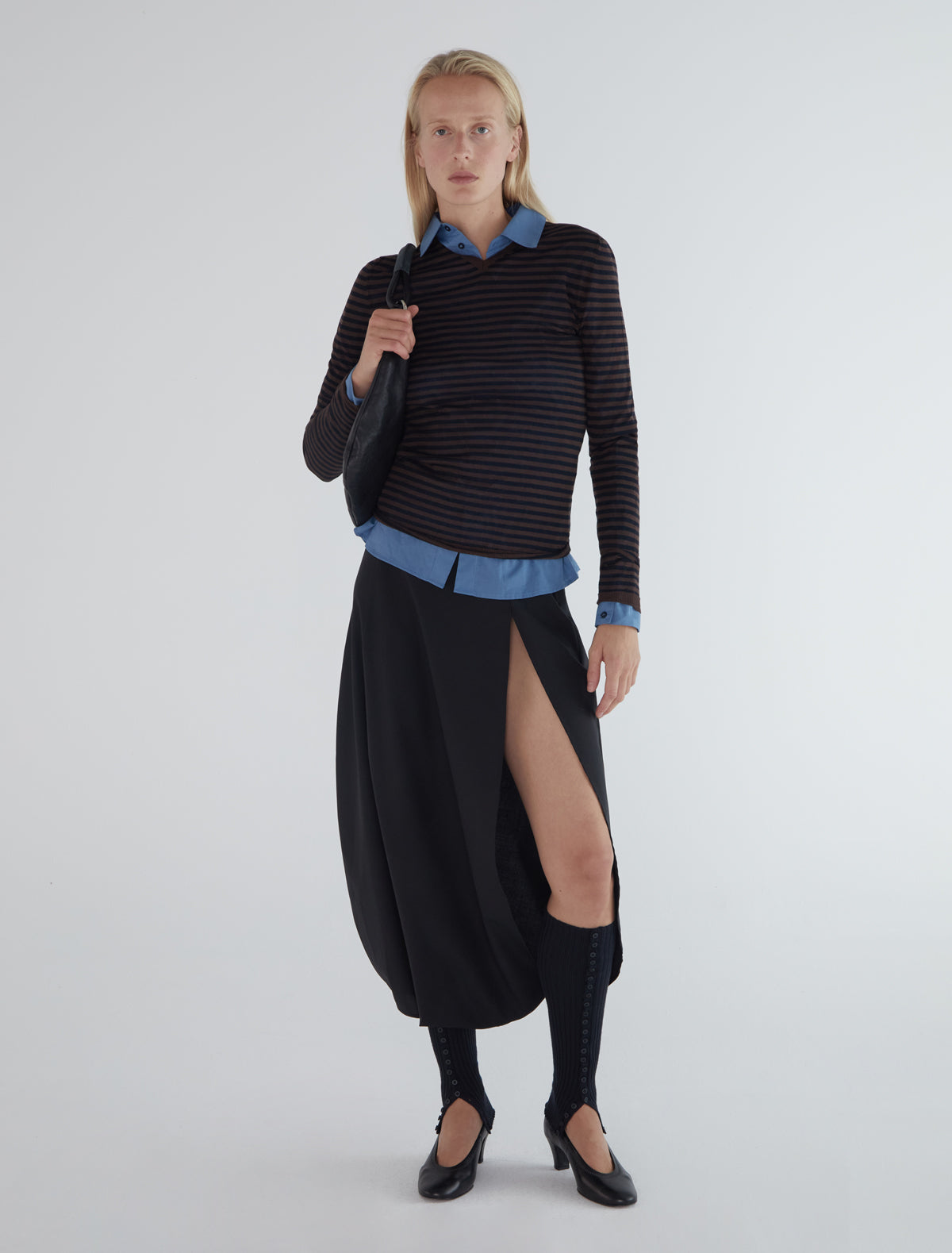 Iglu striped slightly sheer sweater darkbrown