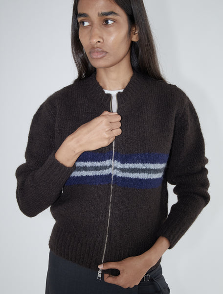 PENALTI ZIP-Knitted cardigan with a classic striped panel on the