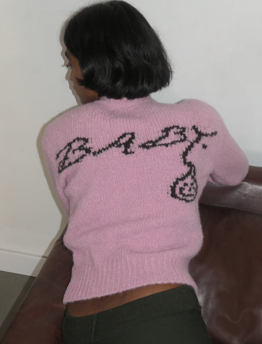 BABY-Soft v-neck knitted sweater with 'Baby' intarsia on the back