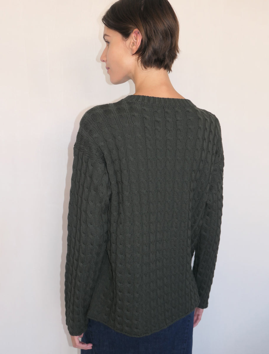 Ainhoa long sleeved braided knitted sweater khaki