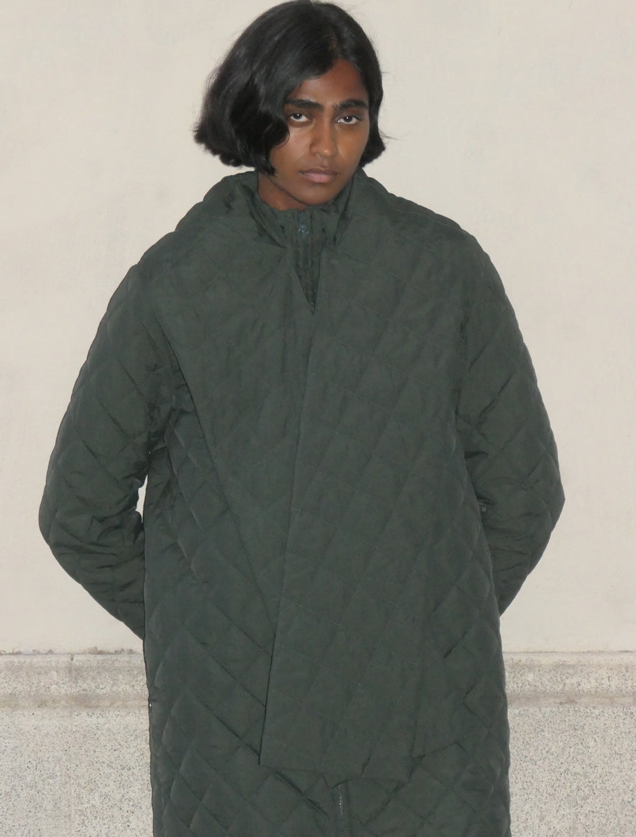 Otter long padded puffer removable scarf khaki