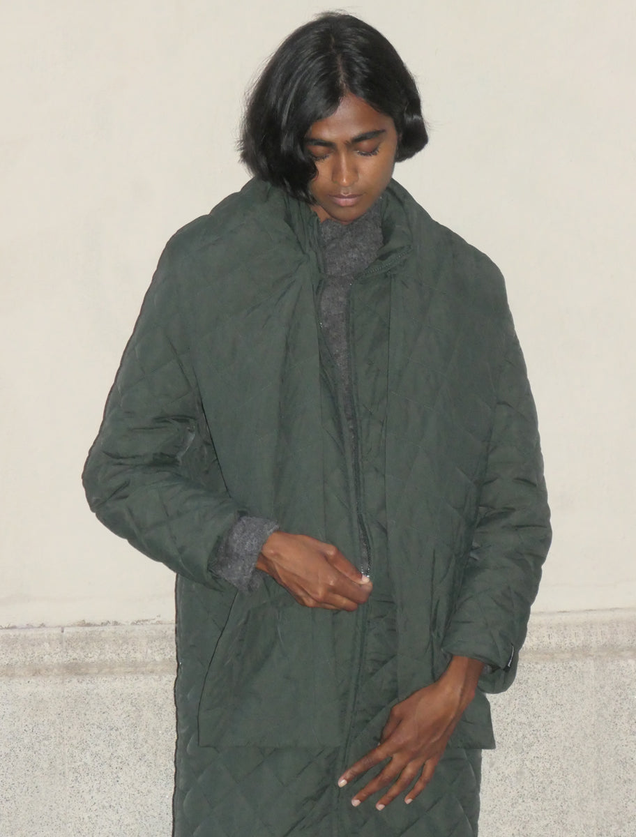 Otter long padded puffer removable scarf khaki