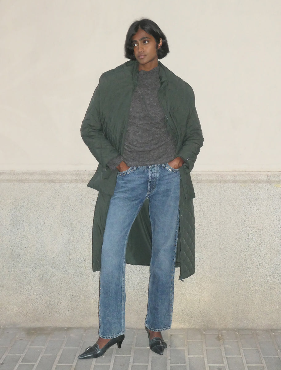 Otter long padded puffer removable scarf khaki